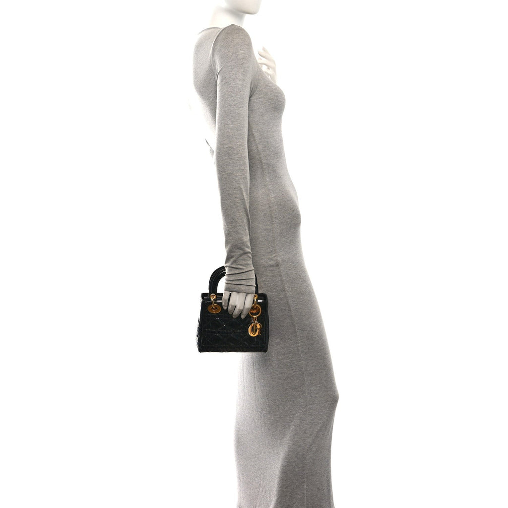 Patent Cannage Mini Lady Dior Black
