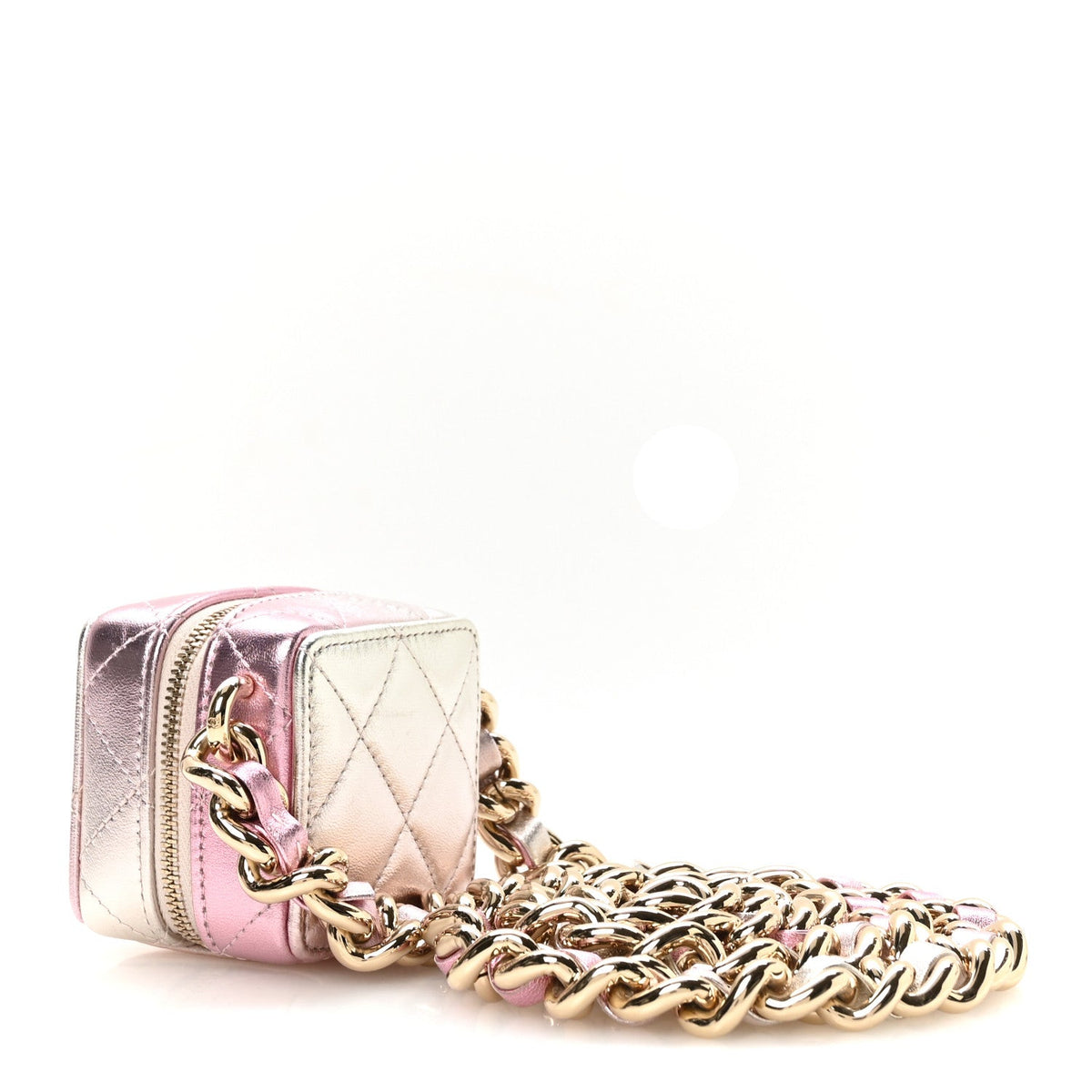 Gradient Metallic Lambskin Quilted Like A Wallet Clutch With Chain Gold Pink