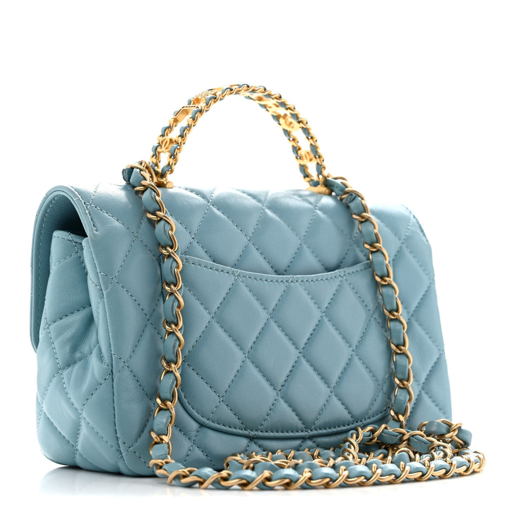 Lambskin Quilted Mini Strass On Top Flap Blue