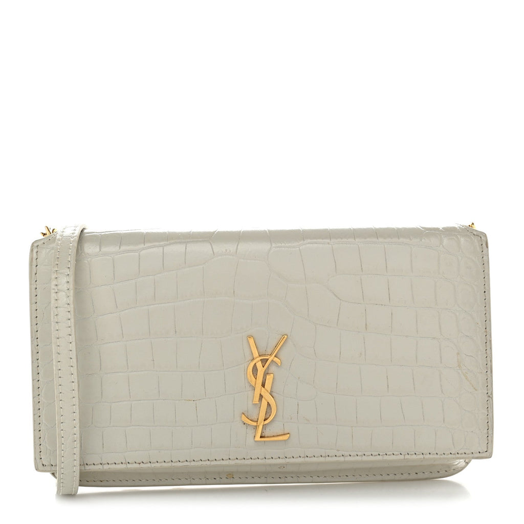 Crocodile Embossed Monogram Phone Holder Crossbody Crema Soft