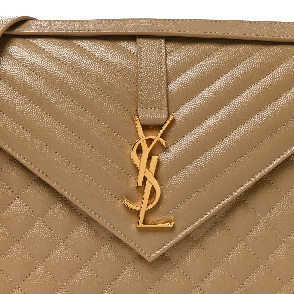 Grain De Poudre Mixed Matelasse Large Triquilt Monogram Satchel Dark Latte