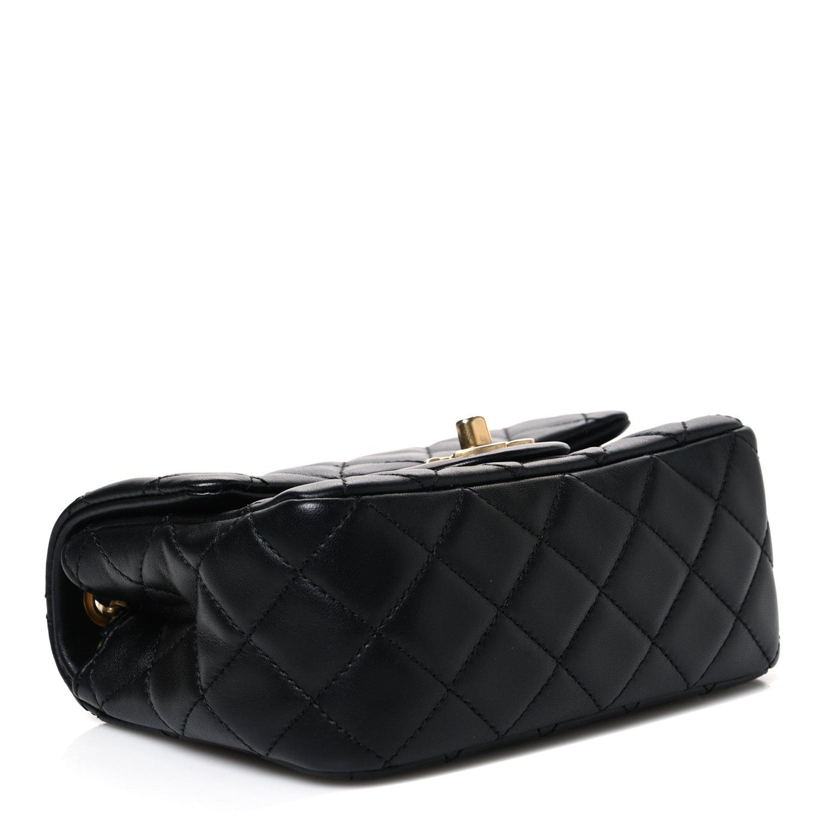 Lambskin Quilted Mini Pearl Crush Flap Black