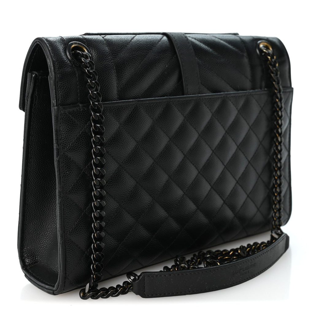 Grain De Poudre Textured Mixed Matelasse Triquilt Medium Monogram Monochrome Satchel Black