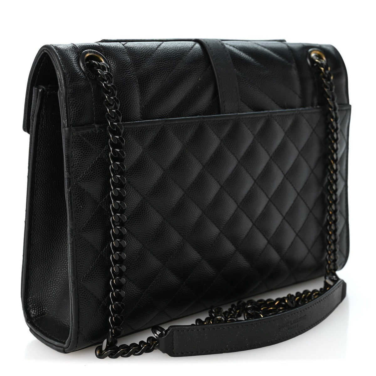 Grain De Poudre Textured Mixed Matelasse Triquilt Medium Monogram Monochrome Satchel Black
