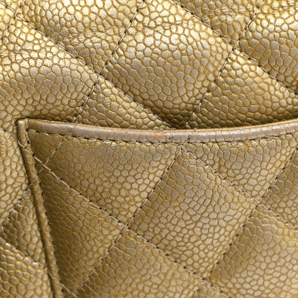 Metallic Caviar Quilted Mini Rectangular Flap Gold