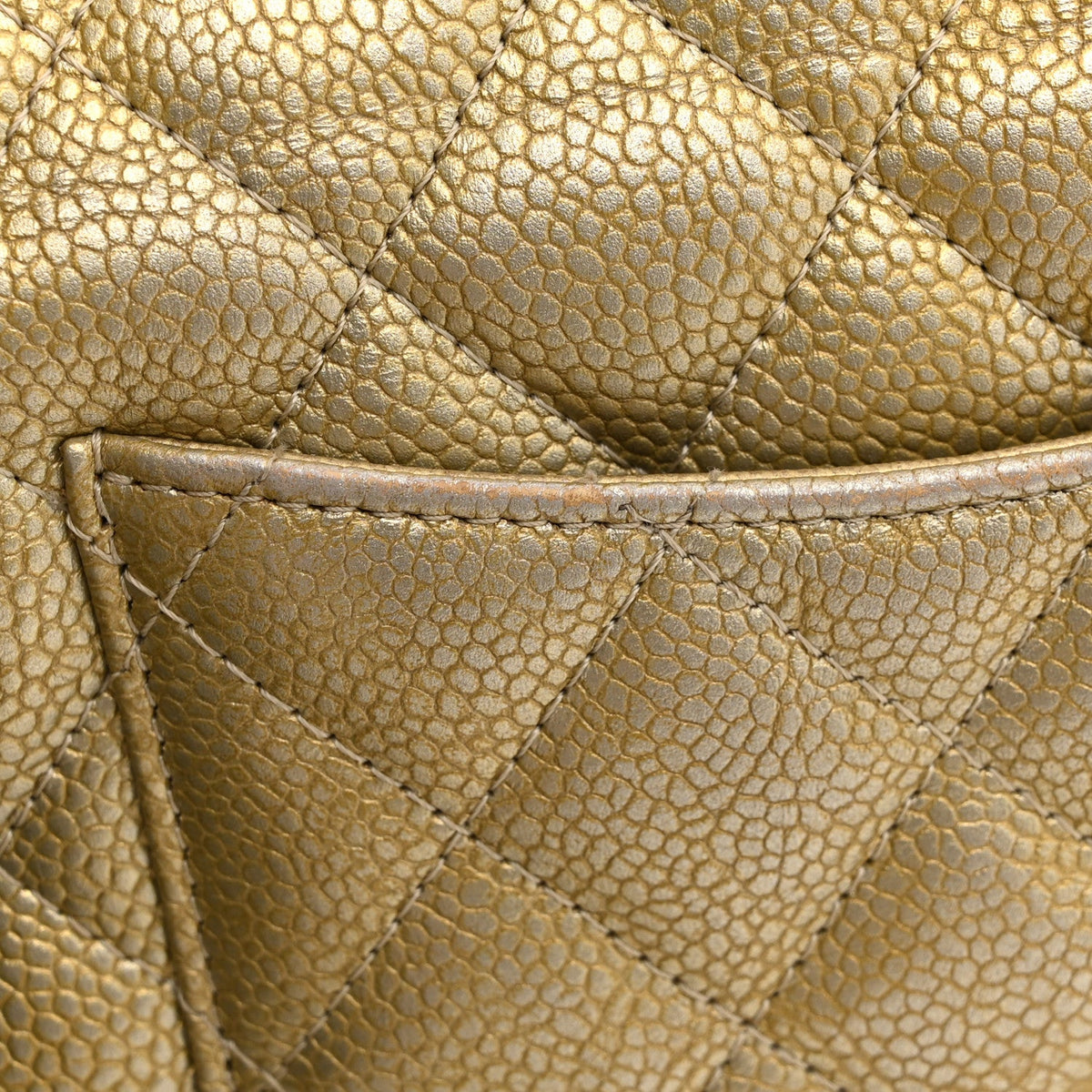 Metallic Caviar Quilted Mini Rectangular Flap Gold