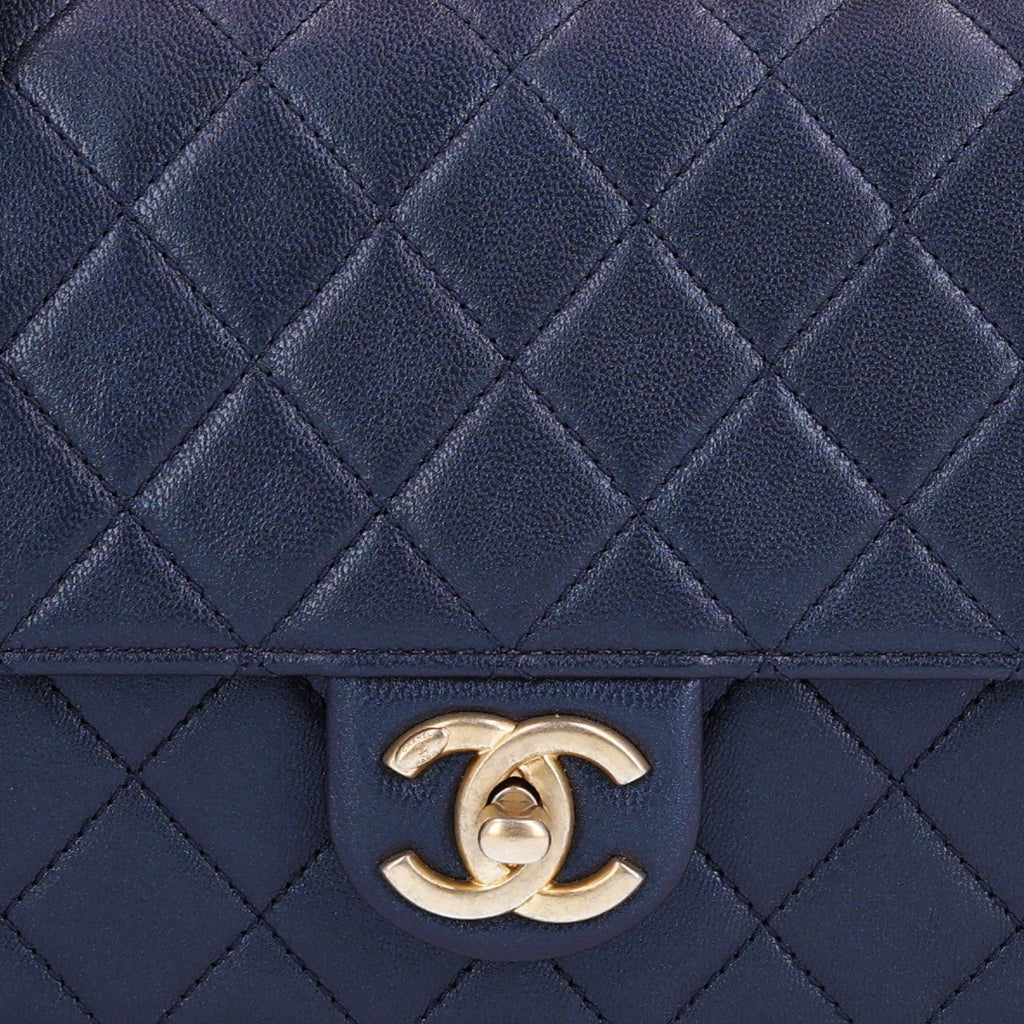Iridescent Lambskin Quilted Small Chic Pearls Flap Blue