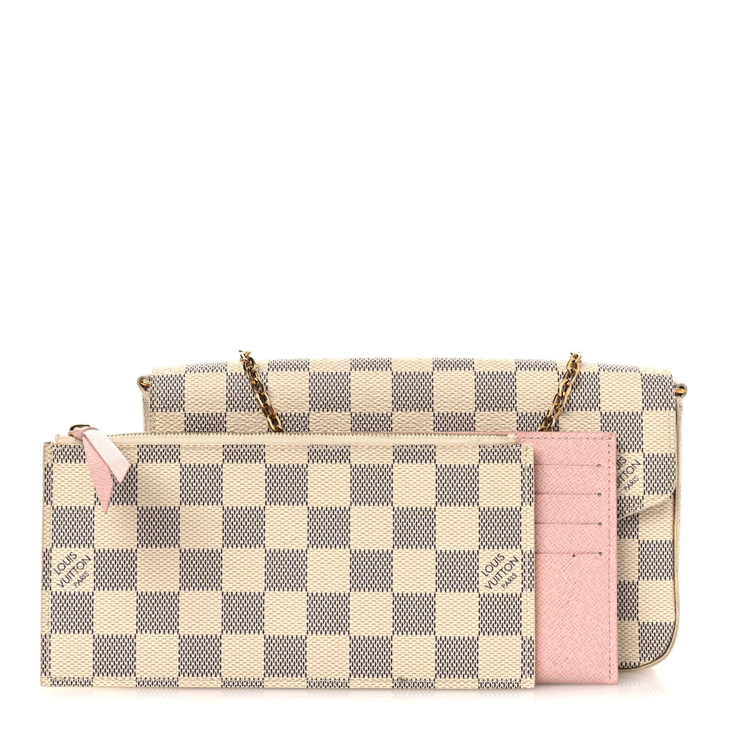 Damier Azur Pochette Felicie Chain Wallet Rose Ballerine Rose Ballerine