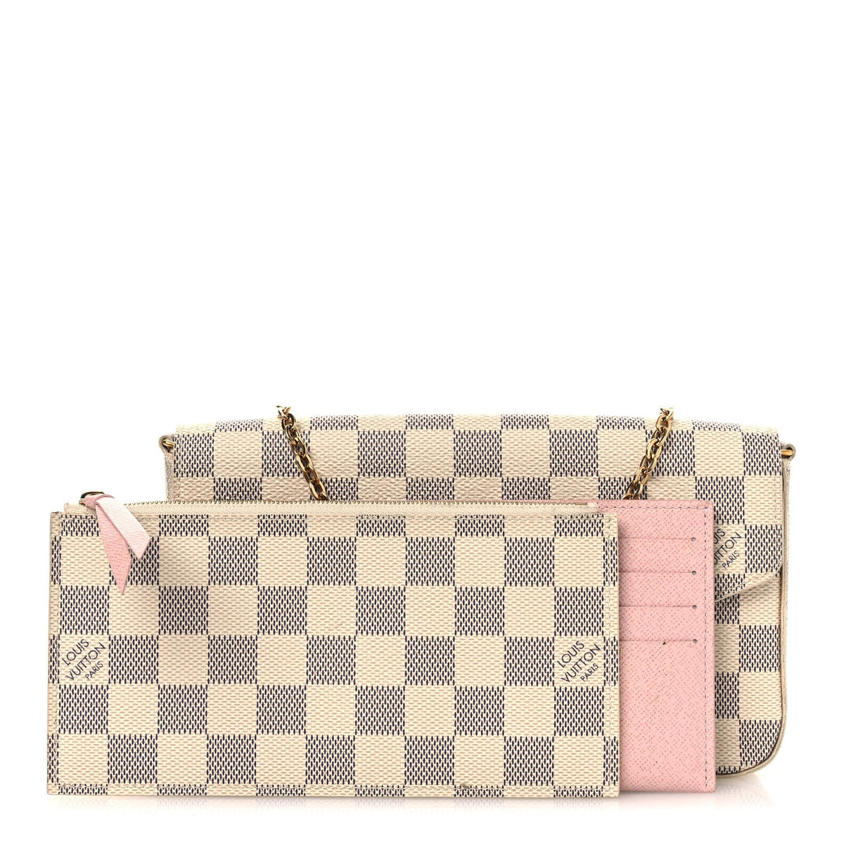 Damier Azur Pochette Felicie Chain Wallet Rose Ballerine Rose Ballerine