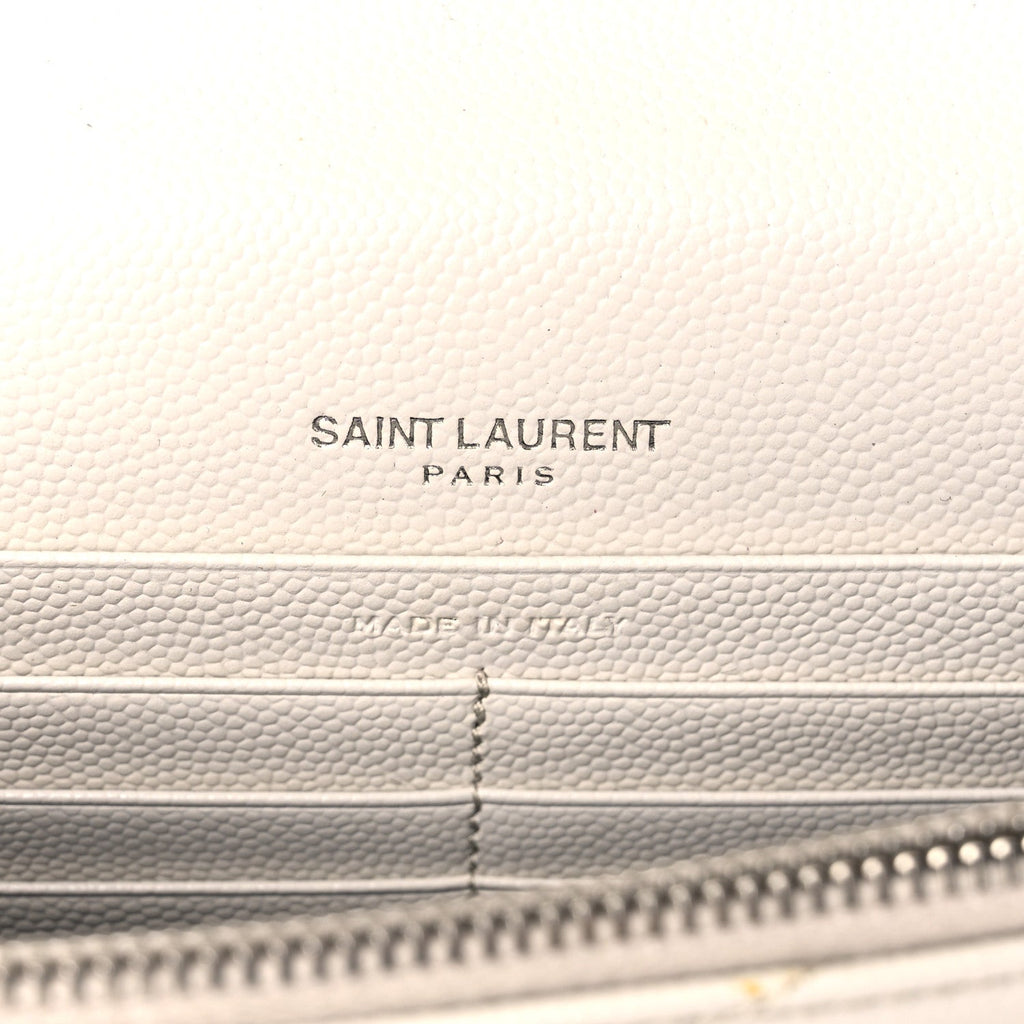 Grain De Poudre Matelasse Chevron Monogram Envelope Chain Wallet Optical White