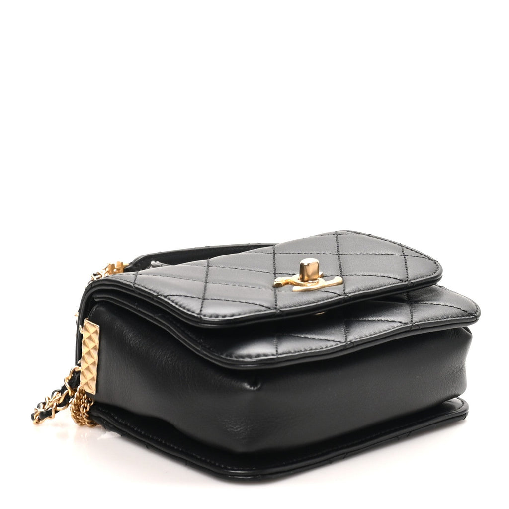 Lambskin Quilted Small Multiple Chain Flap Black