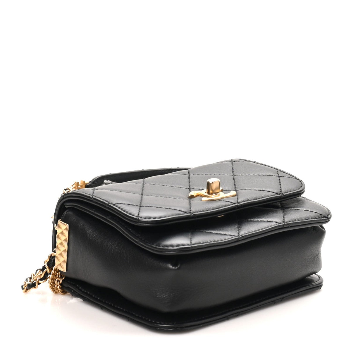 Lambskin Quilted Small Multiple Chain Flap Black