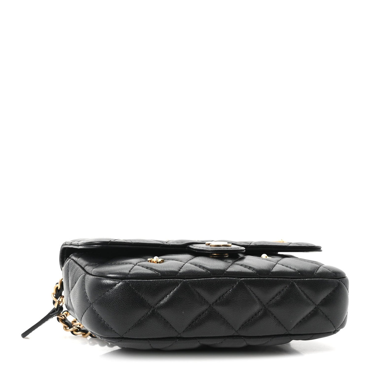 Lambskin Quilted Charm Flap Phone Holder With Chain Black