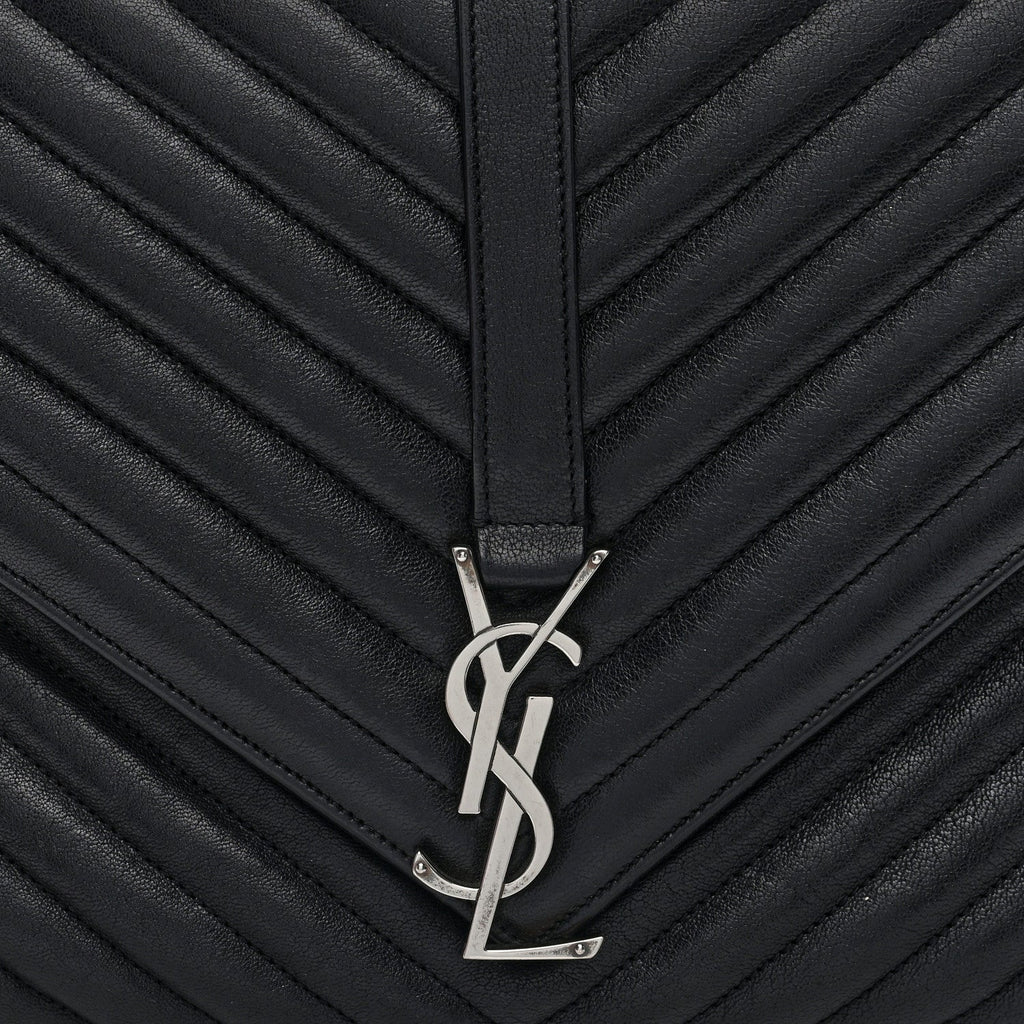 Sheepskin Matelasse Chevron Monogram Large College Satchel Black Tulip