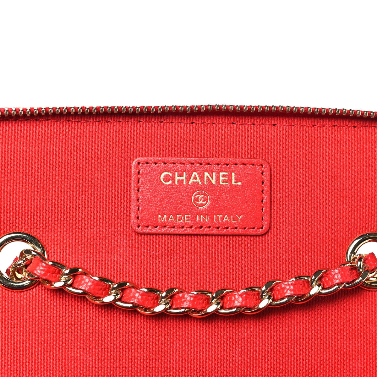 Caviar Quilted Small Vanity Case With Chain Red