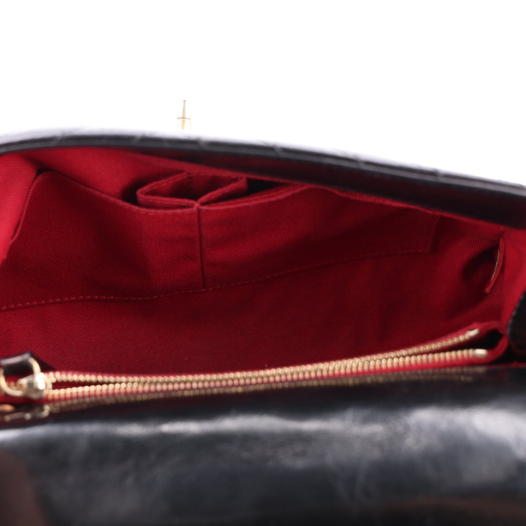 Aged Calfskin Chevron Quilted Small Coco Handle Flap Black