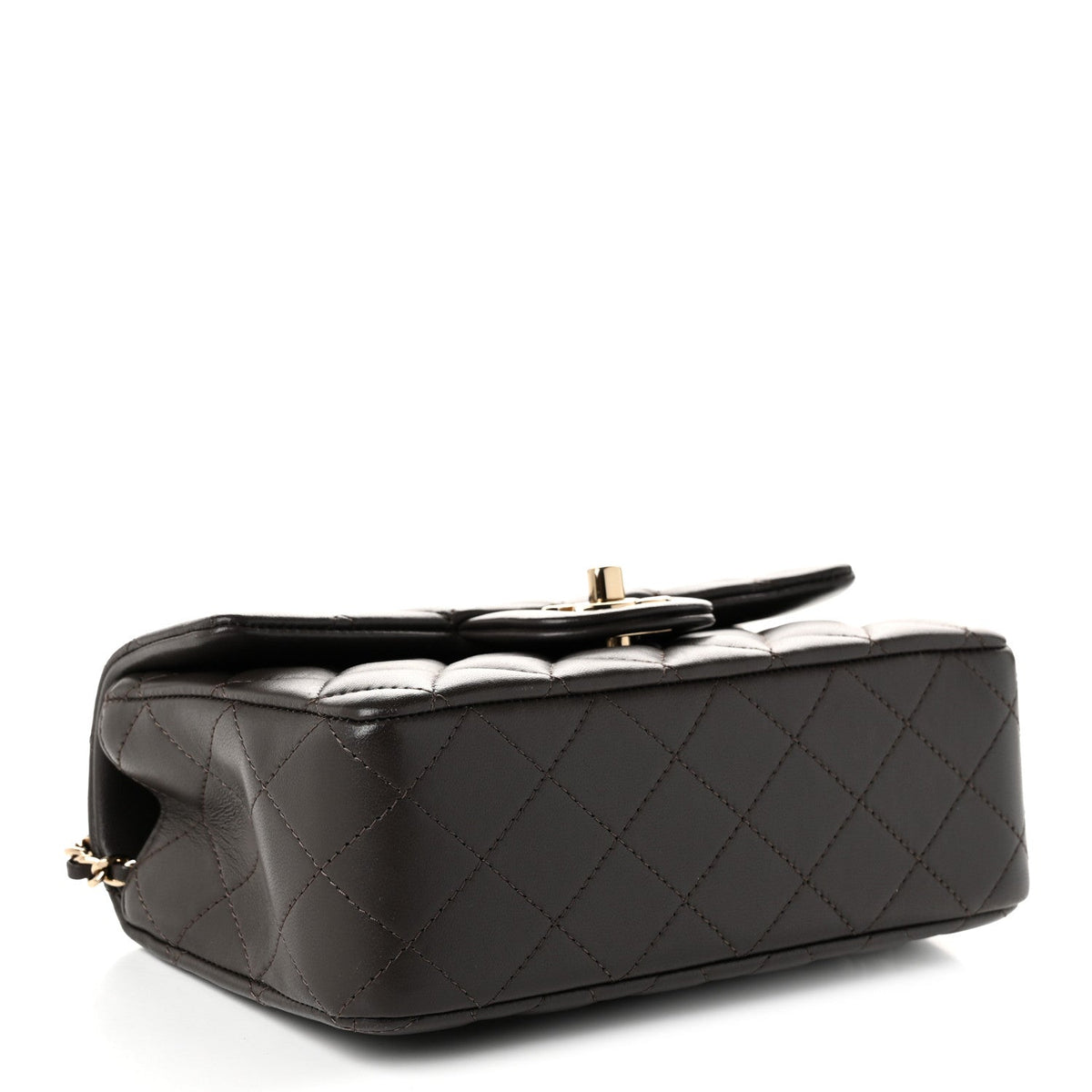 Lambskin Quilted Mini Top Handle Rectangular Flap Dark Brown