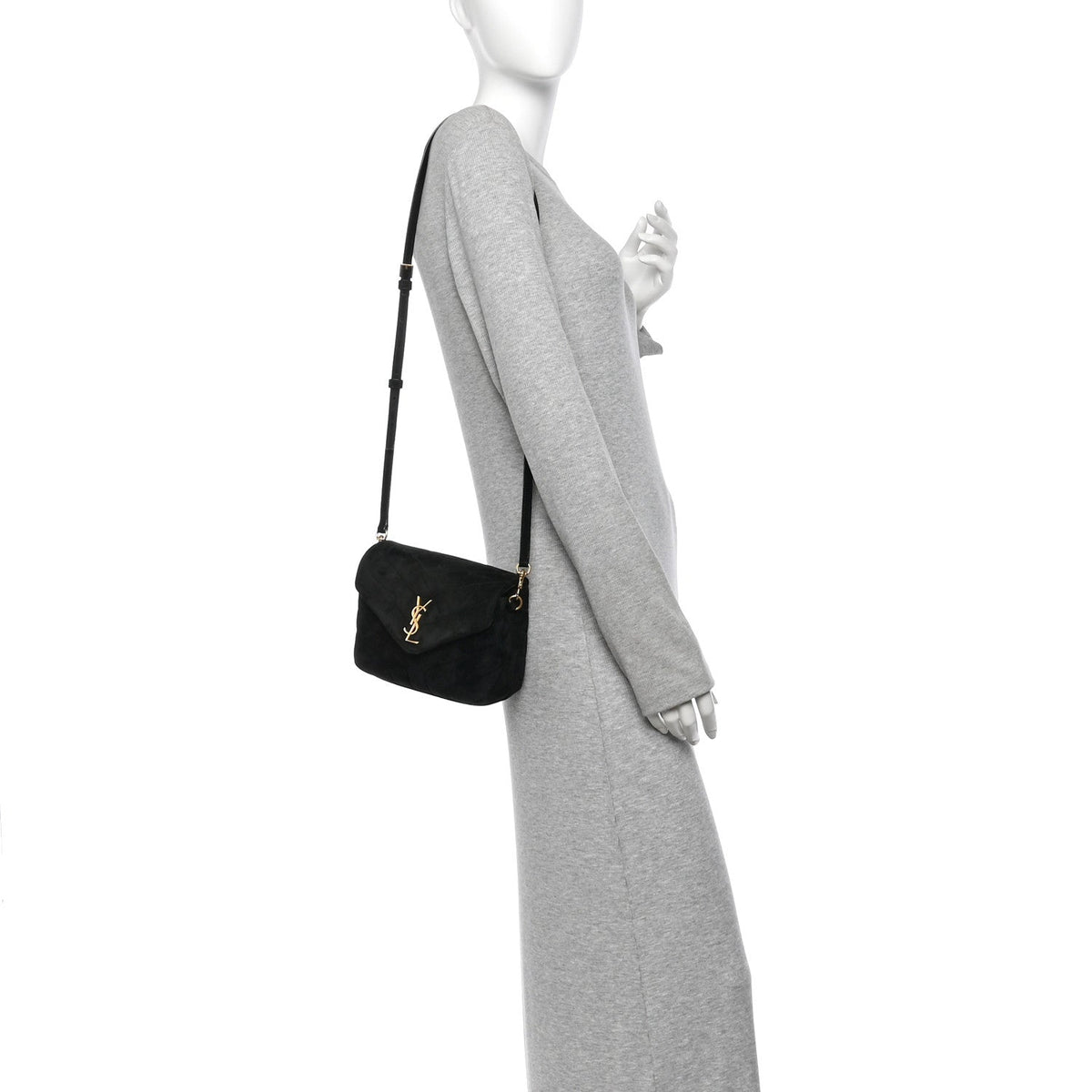 Suede Y Quilted Monogram Toy Loulou Crossbody Bag Black