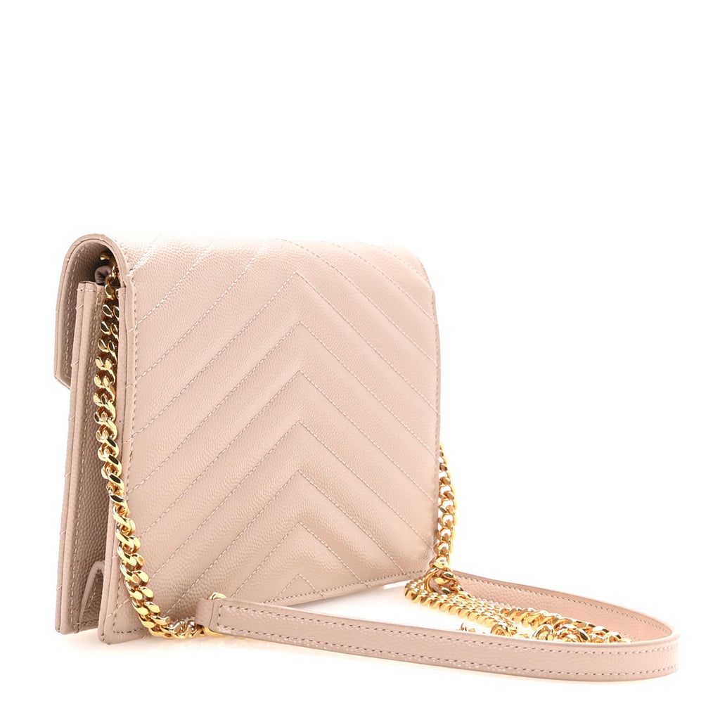 Grain De Poudre Matelasse Chevron Monogram Envelope Chain Wallet Rose Antic