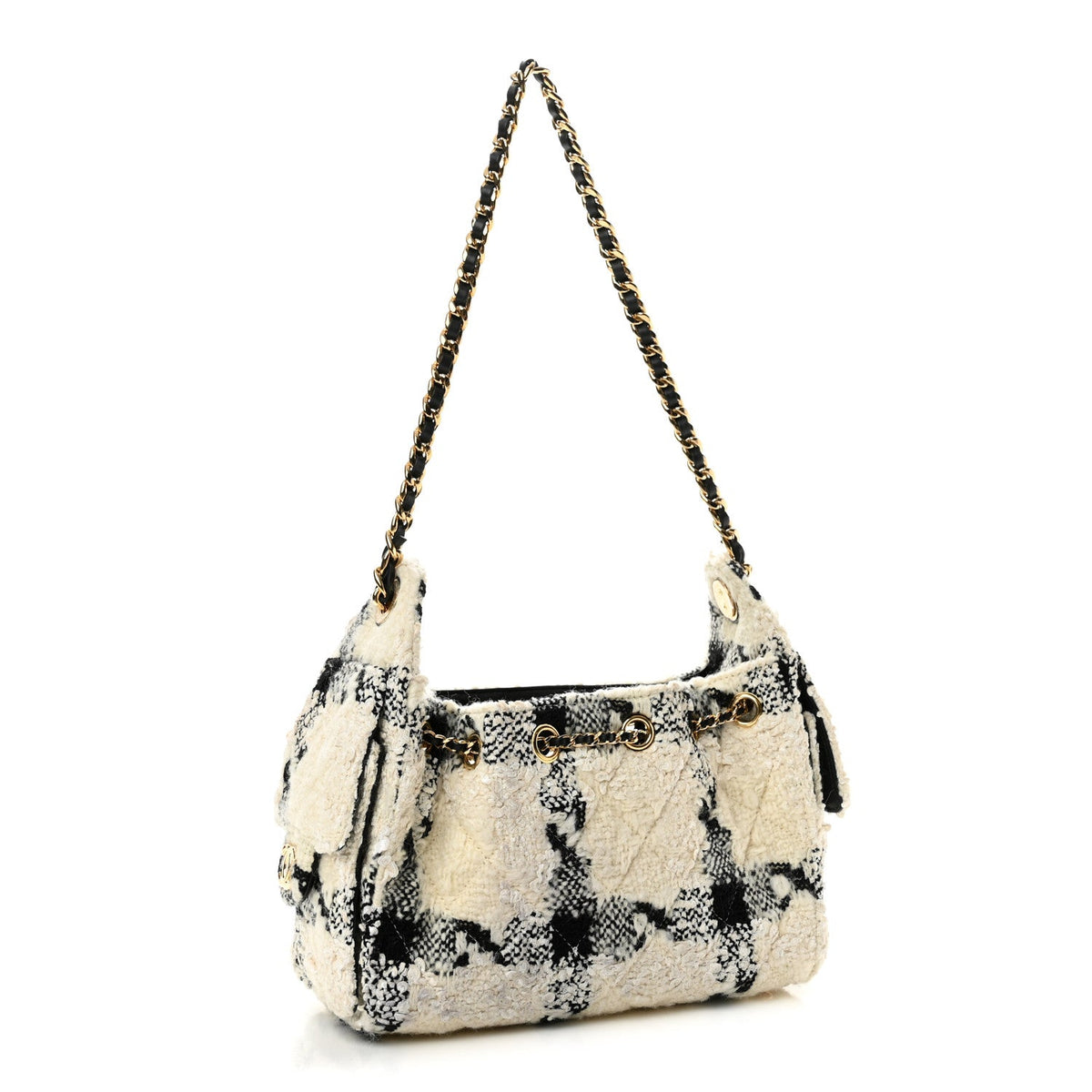 Tweed Quilted Mini Chanel 25 Handbag White Ecru Black
