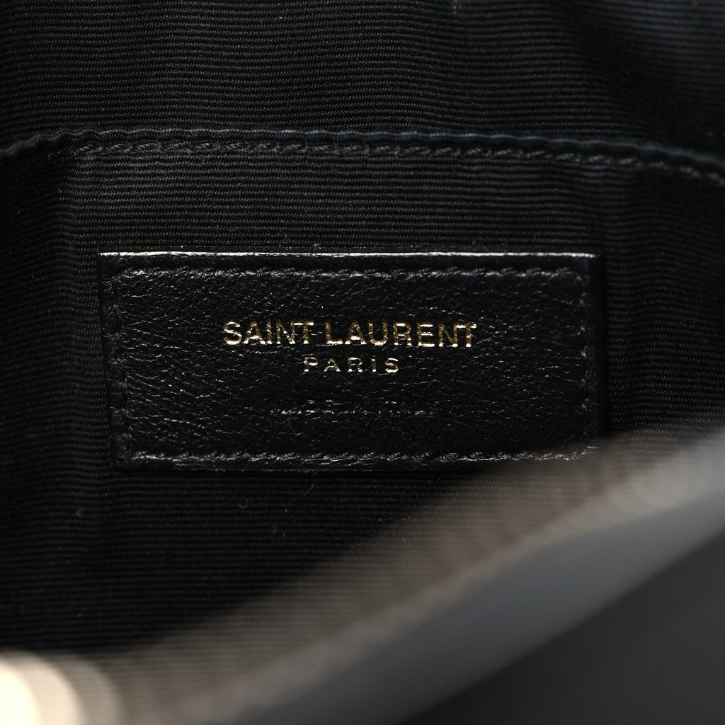 Patent Mixed Matelasse Triquilt Small Monogram Satchel Black