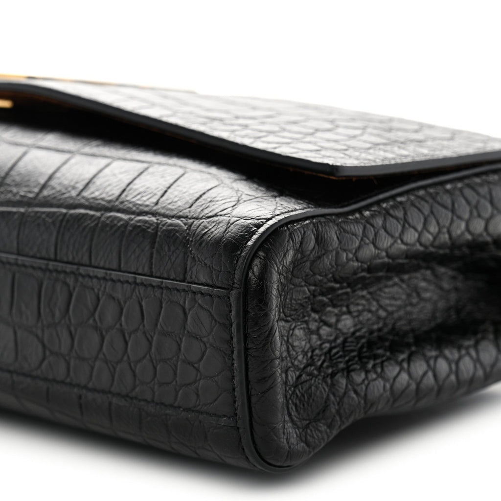 Calfskin Crocodile Embossed Suede Medium Reversible Monogram Kate Satchel Military Taupe