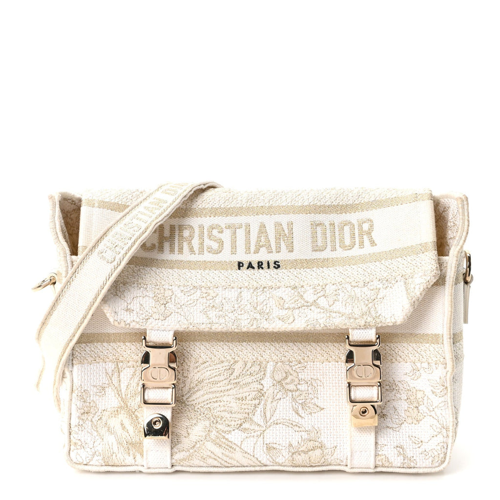 Canvas Embroidered Toile De Jouy Small Diorcamp Messenger White Gold