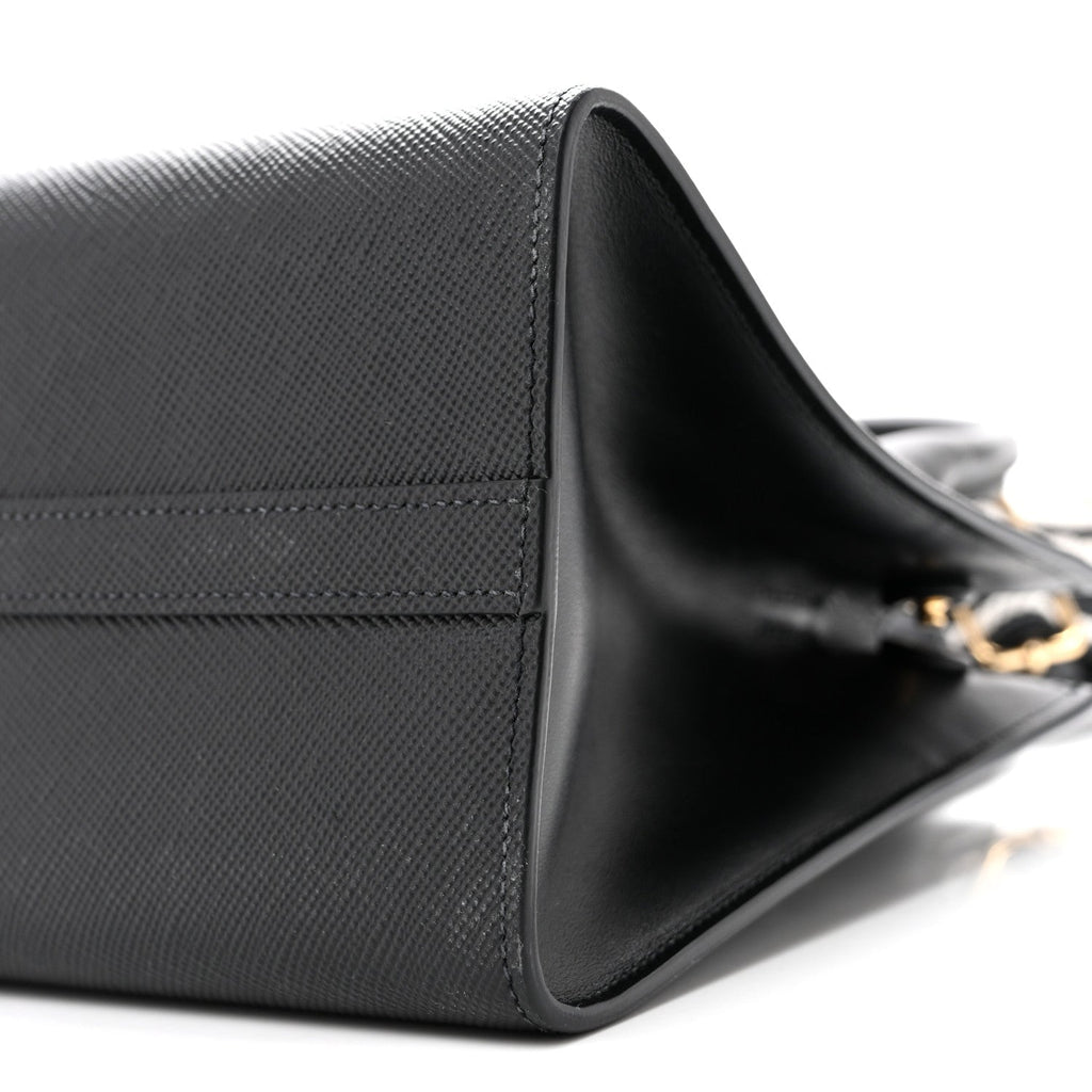 Saffiano Cuir Calfskin Small Monochrome Top Handle Tote Black