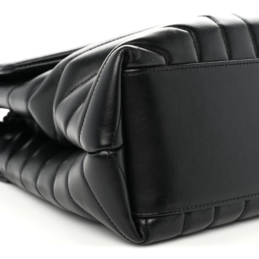 Calfskin Y Quilted Monogram Monochrome Medium Loulou Chain Satchel Black