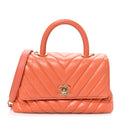 Aged Calfskin Chevron Quilted Mini Coco Handle Flap Orange