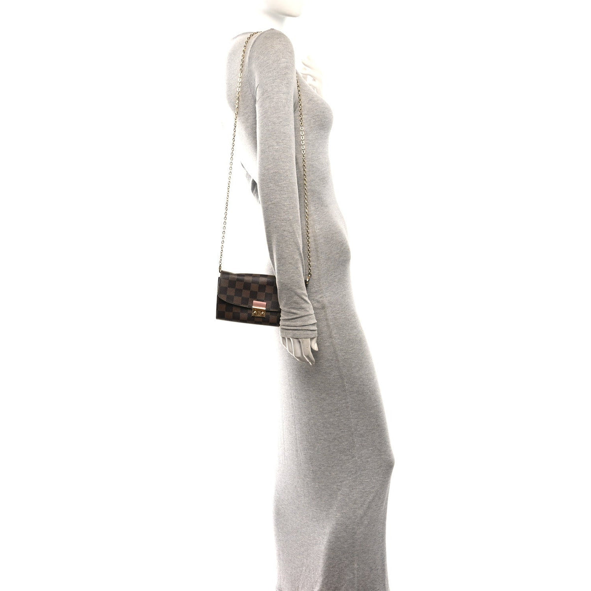 Damier Ebene Croisette Chain Wallet Rose Ballerine