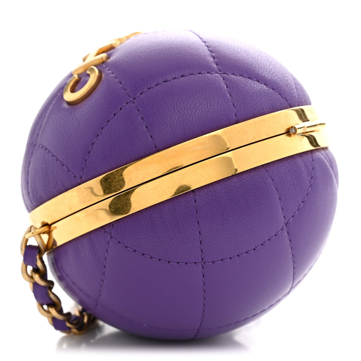 Lambskin Quilted Sphere Minaudiere Chain Clutch Purple