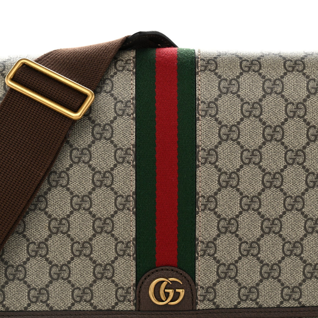 Tender GG Supreme Monogram Textured Dollar Calfskin Ophidia Messenger Bag Beige Ebony Dark Brown