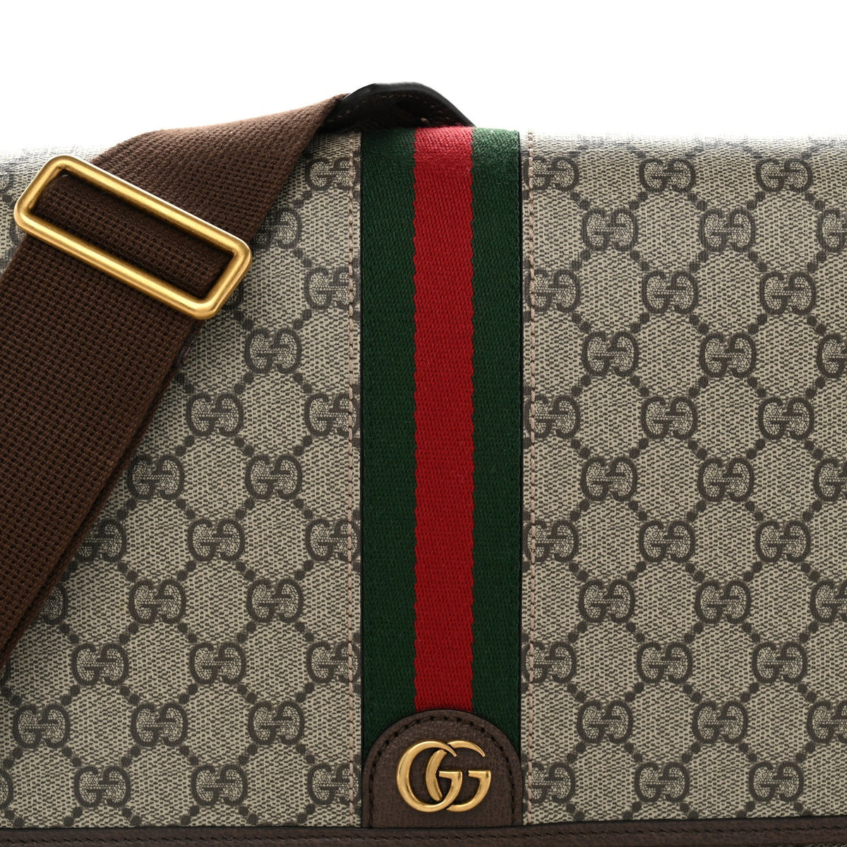 Tender GG Supreme Monogram Textured Dollar Calfskin Ophidia Messenger Bag Beige Ebony Dark Brown