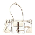 Linen Calfskin Printed Medium Bonnie Shoulder Bag White