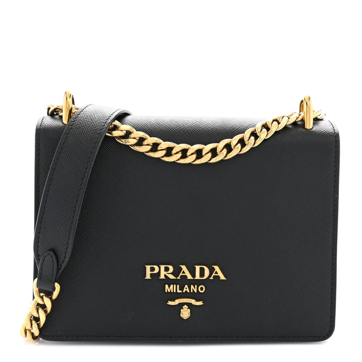Saffiano Chain Shoulder Bag Black