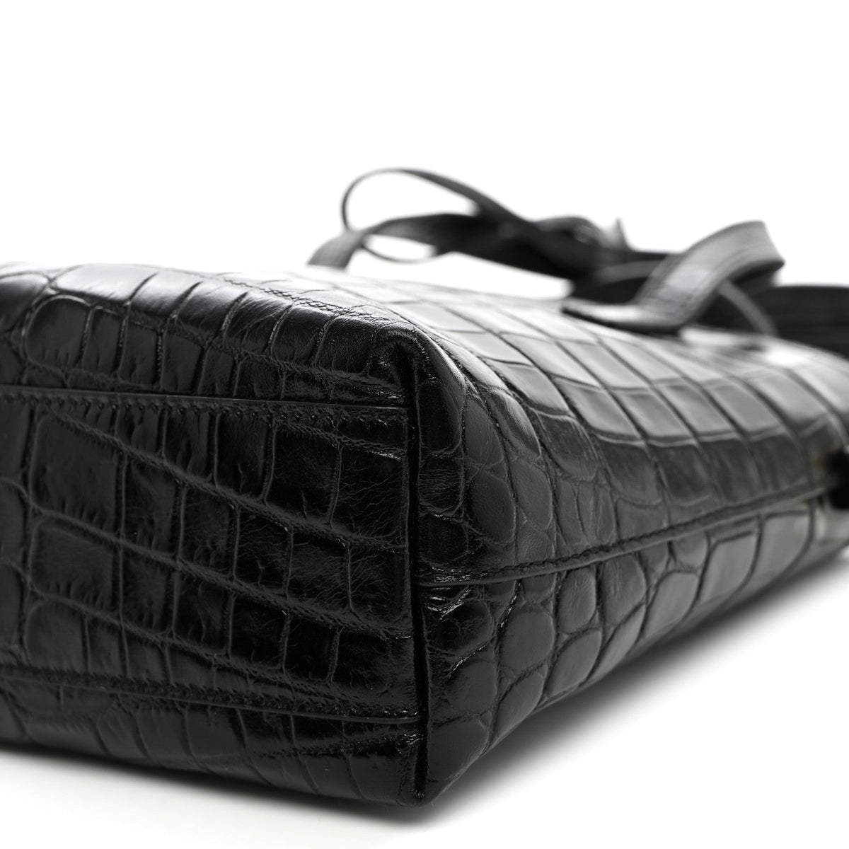 Calfskin Crocodile Embossed Paris Mini Toy Shopper Tote Black