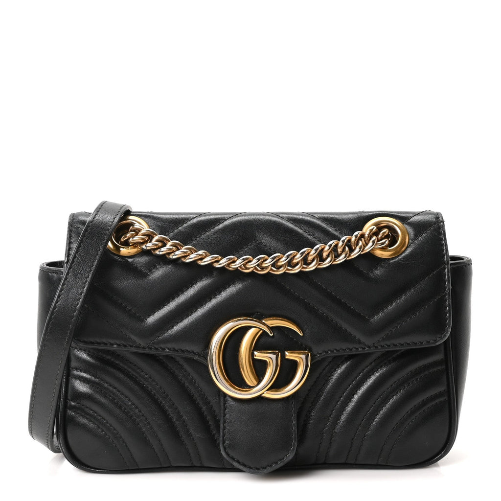 Calfskin Matelasse Mini GG Marmont Shoulder Bag Black