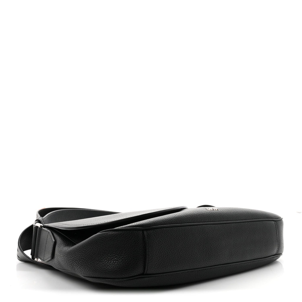 Grained Calfskin Saddle Messenger Bag Black