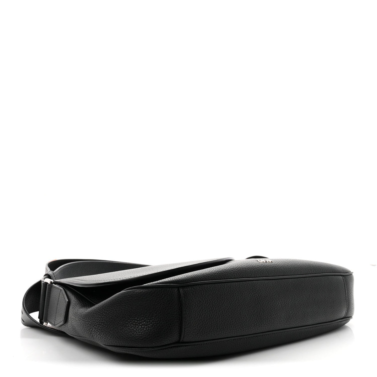 Grained Calfskin Saddle Messenger Bag Black
