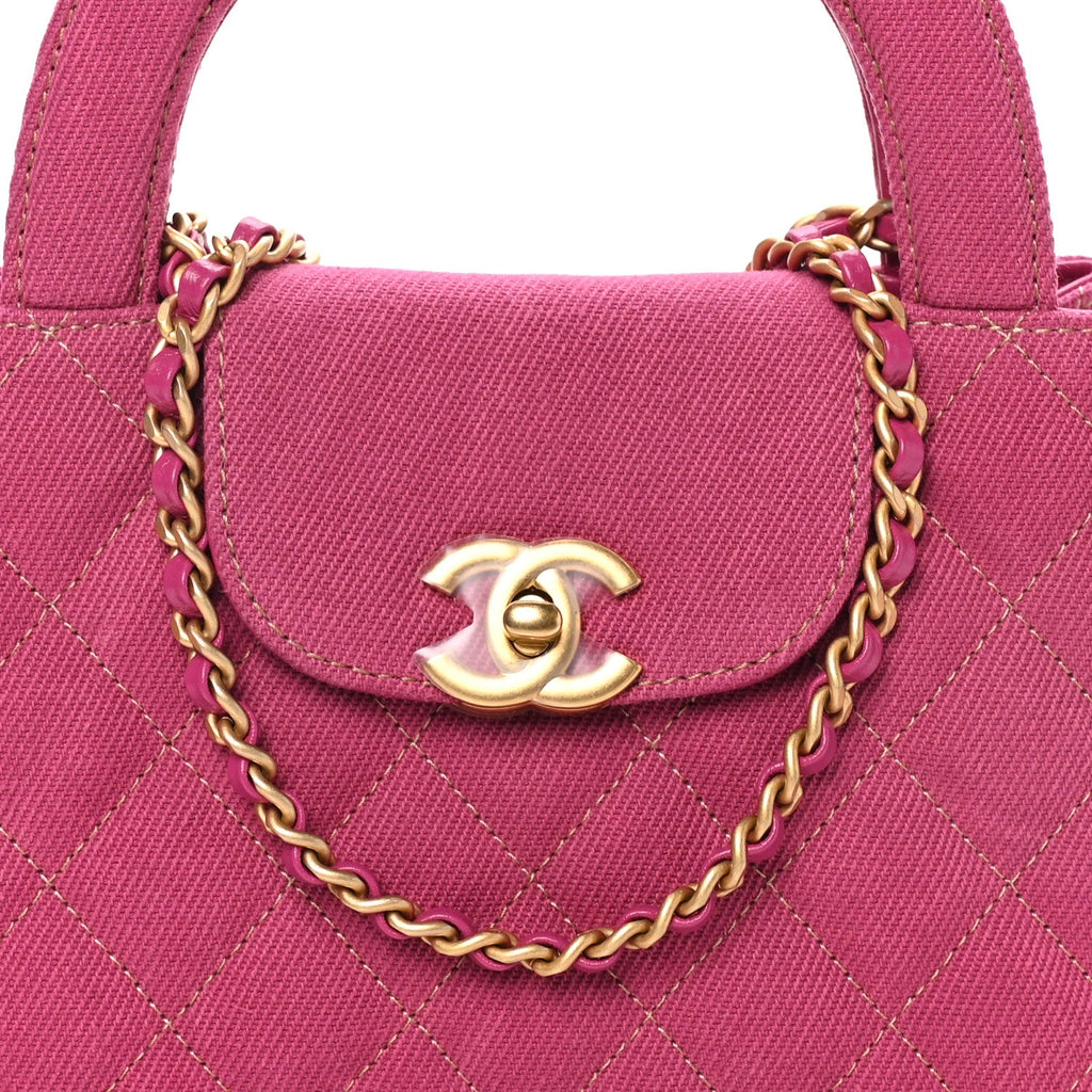 Denim Quilted Nano Kelly Shopper Fuchsia