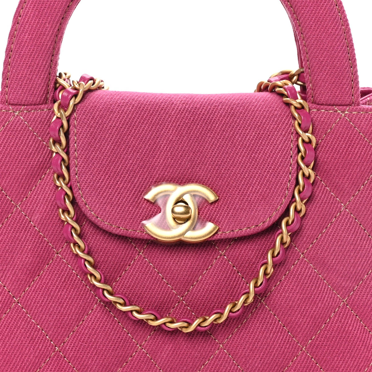 Denim Quilted Nano Kelly Shopper Fuchsia