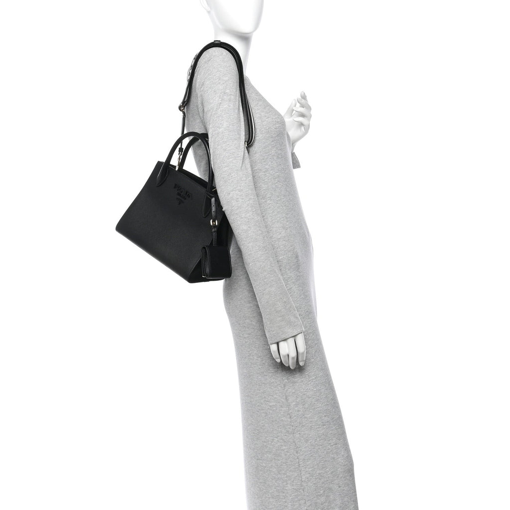 Saffiano Cuir Calfskin Small Monochrome Top Handle Tote Black