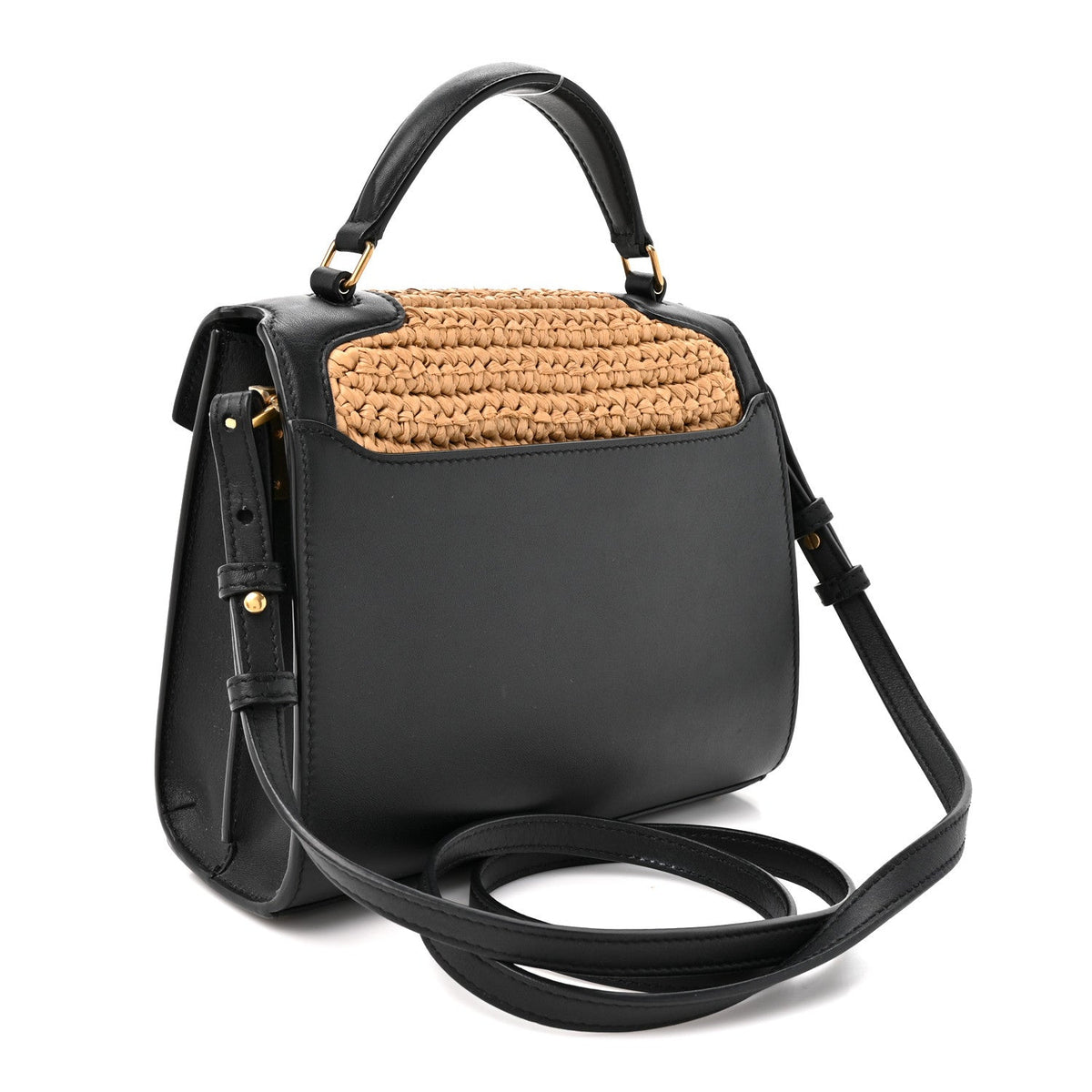 Raffia Calfskin Mini Classic Monogram Cassandra Top Handle Black Natural