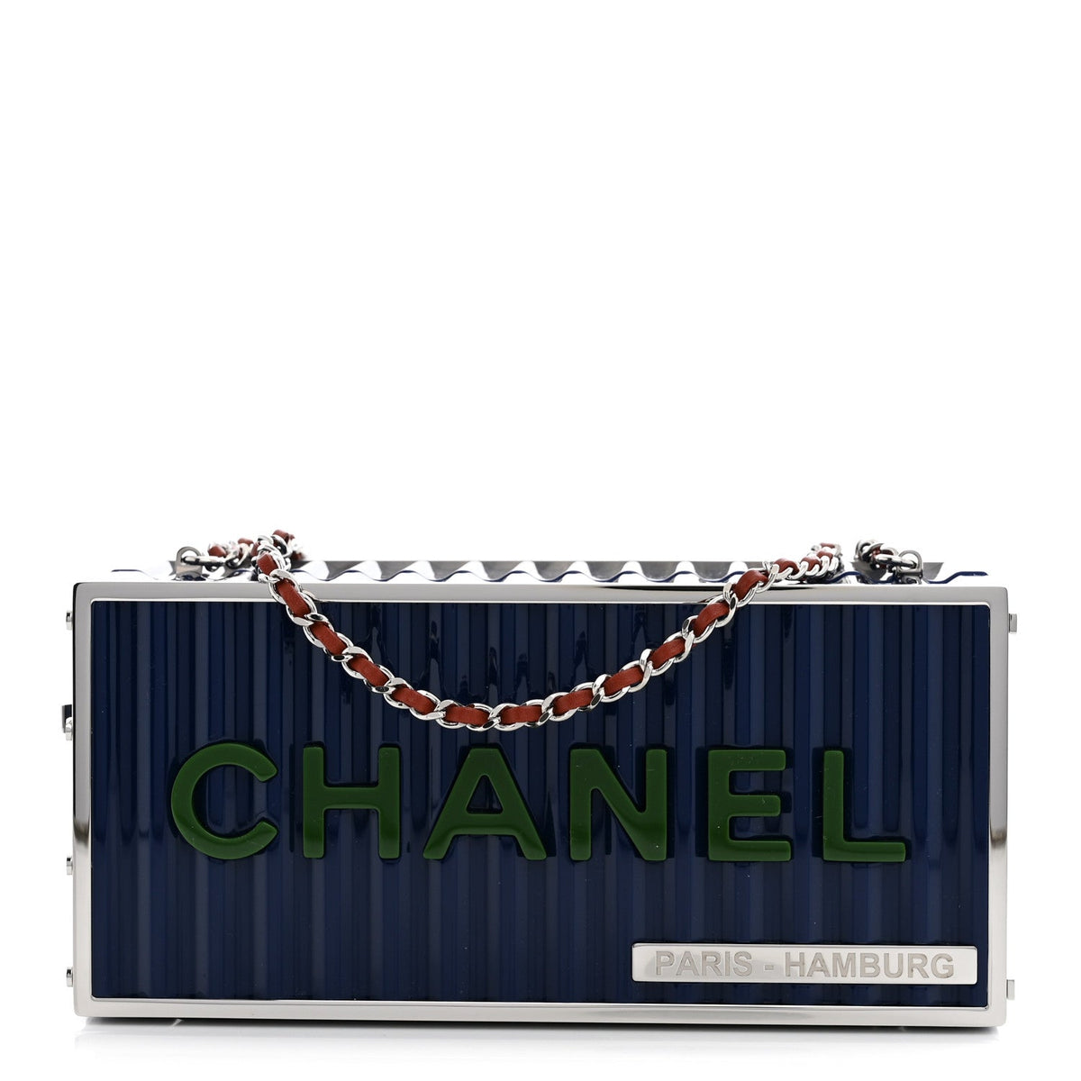 Resin Enamel CC Shipping Container Signature Minaudiere Clutch Blue