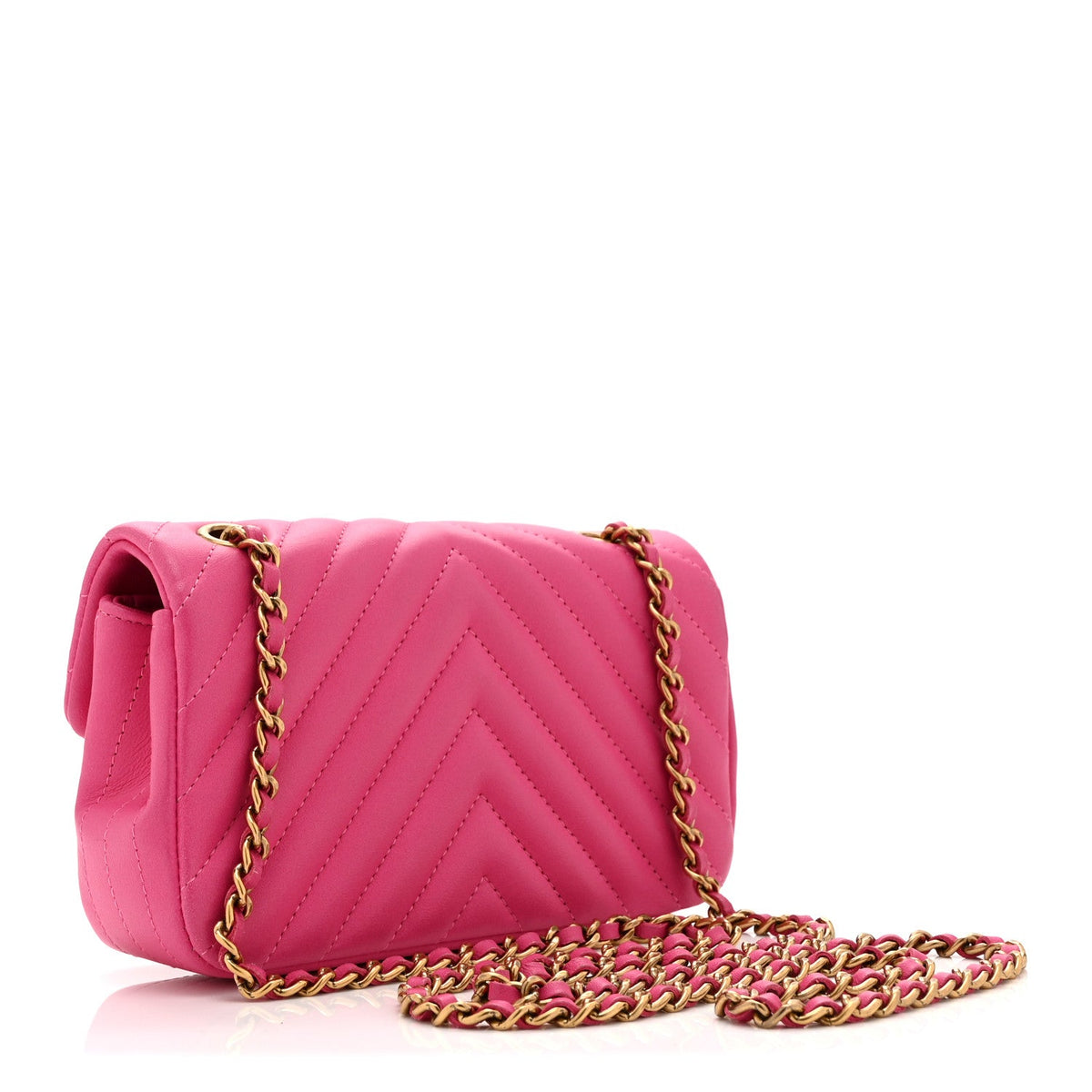 Lambskin Chevron Quilted Mini Rectangular Flap Pink