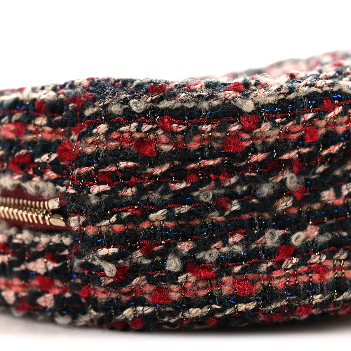 Tweed Quilted Round Clutch With Chain Red