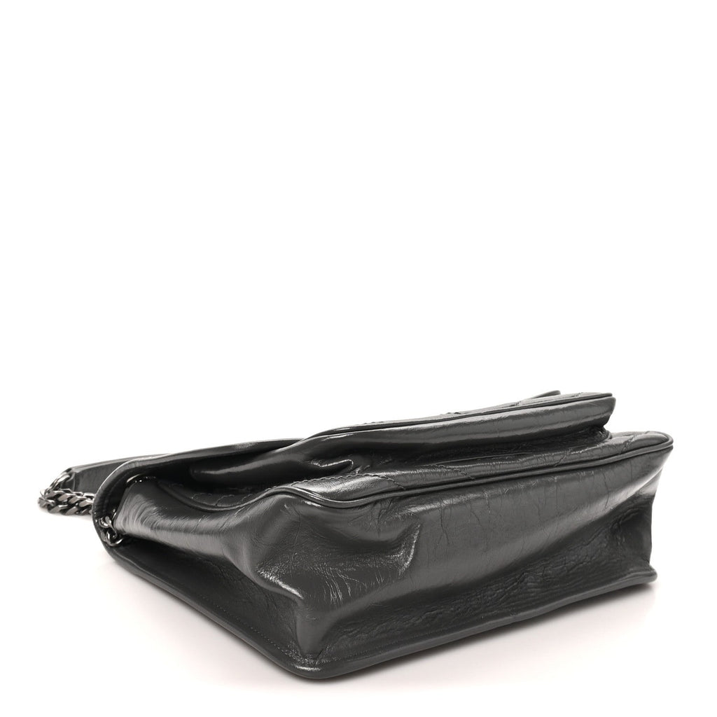 Crinkled Calfskin Matelasse Monogram Medium Niki Chain Satchel Thunder