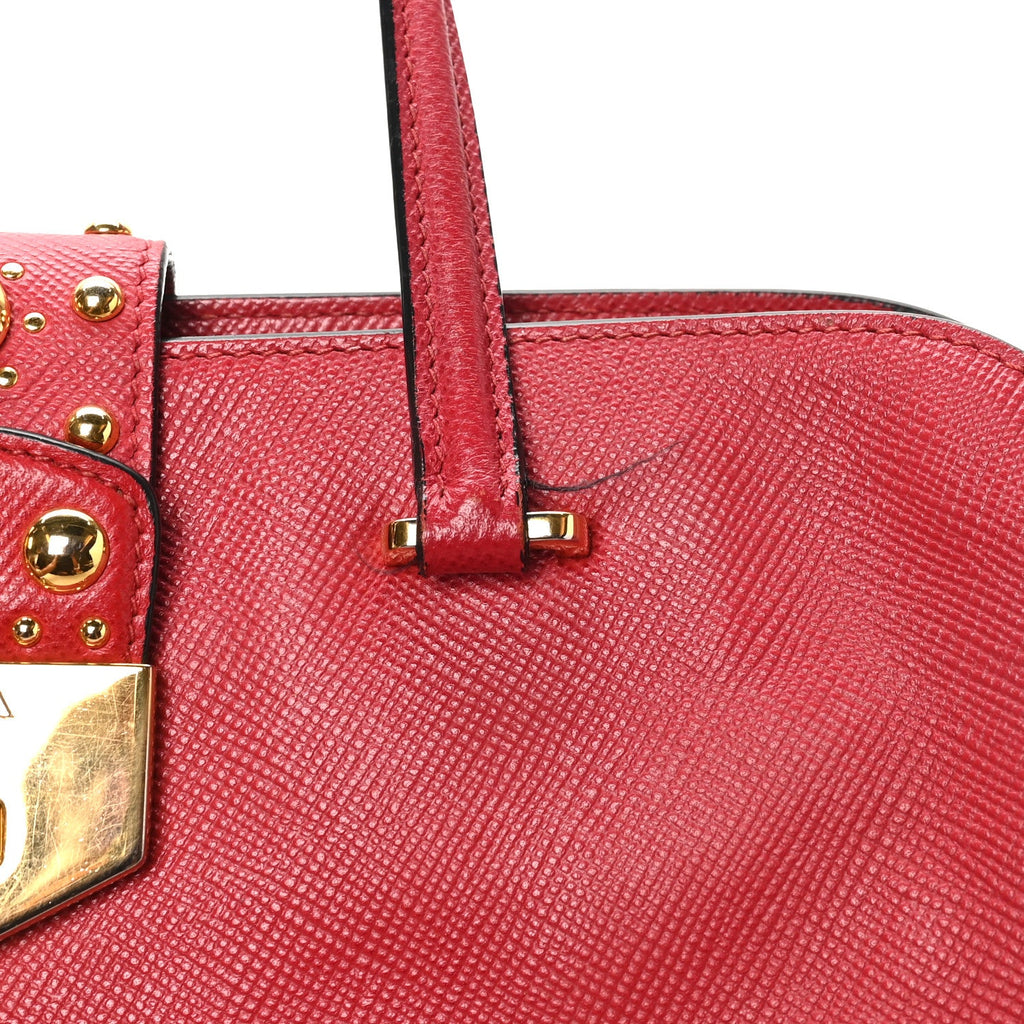 Saffiano Studded Bijou Tote Red