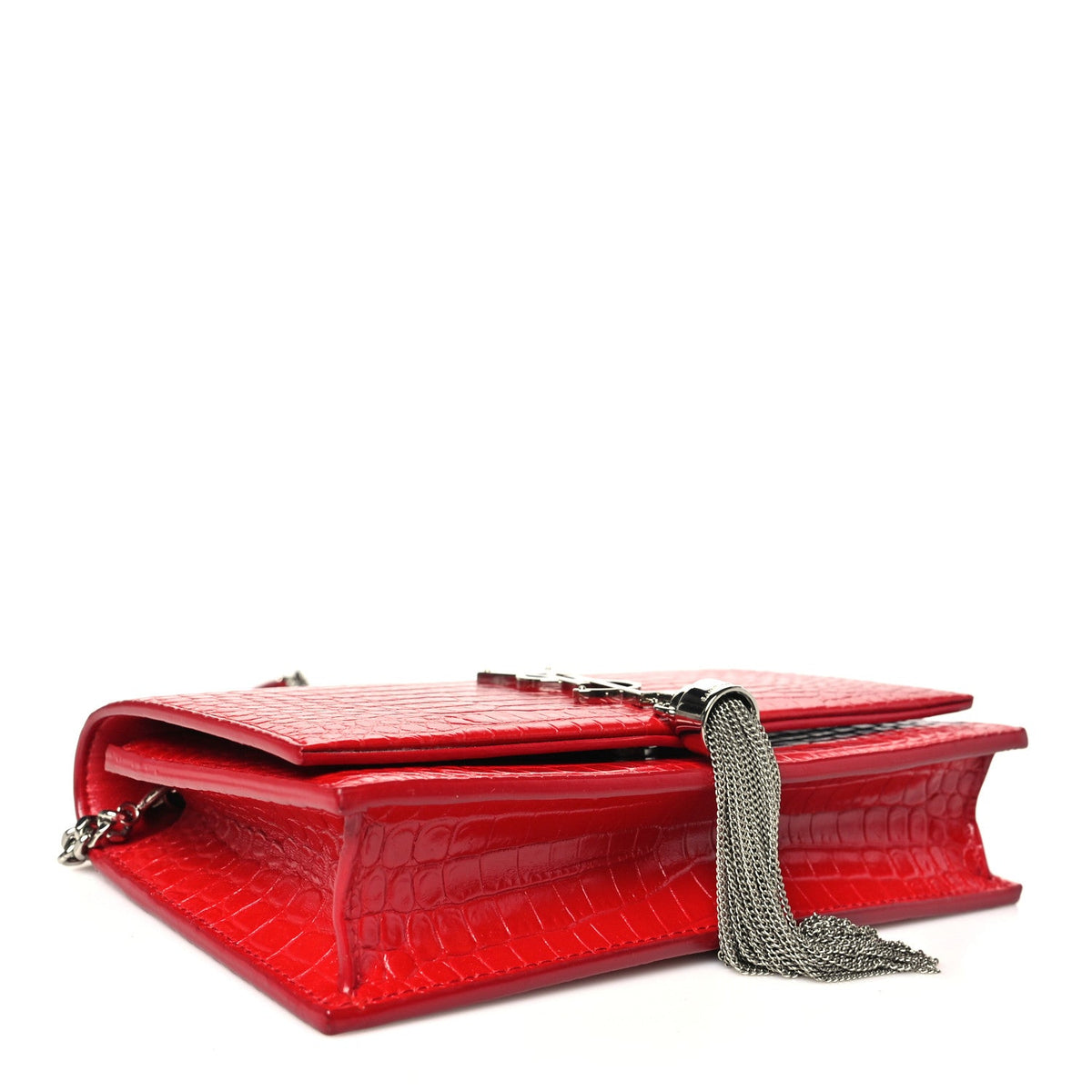 Calfskin Crocodile Embossed Kate Monogram Tassel Chain Wallet Rouge Eros